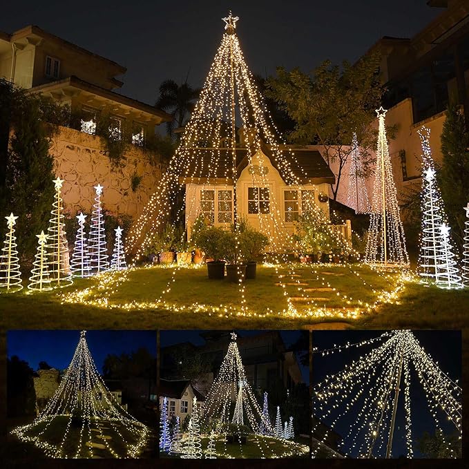 Yescom Giant-Sized 20Ft Flag Pole Christmas Lights Kit with Star Top 4840 LED Warm White for Outdoor Holiday Decorations Show Shopping Mall Commercial Event Yard Lighting