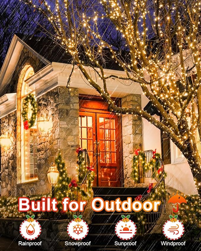 552FT 1400LED Warm White Christmas Lights Outdoor, Extra Long Outdoor String Lights Waterproof, Timer & Memory, 8 Modes Dimmable Plug in Fairy for Outside Tree Wedding Patry