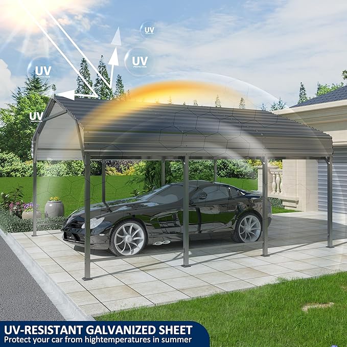10x15 Metal Carport Carports with Enhanced Base Heavy Duty Garage Outdoor Galvanized Car Shelter for Car, Boats and Truck