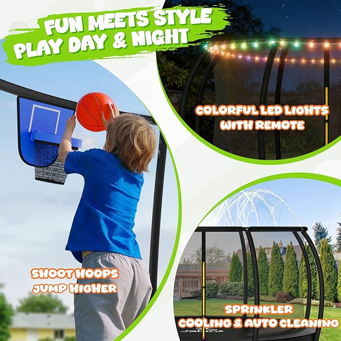 Trampoline 8FT 10FT 12FT 14FT 15FT 16FT, Recreational Trampolines with Enclosure Net and Ladder, Outdoor Anti-Rust Trampolines for Kids and Adults, ASTM Approved