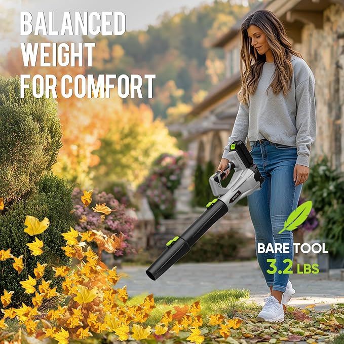 Steelite Leaf Blower Cordless with 2 Battery and Charger, 20V Electric Leaf Blowers, Lightweight Handheld Snow Blower for Lawn Care, Patio, Garden, Grey and Green