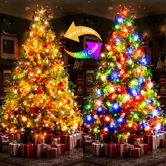 KNONEW 720 LED 337FT Christmas Lights Outdoor Clear Wire Color Changing String Lights with 11 Modes & Timer Dimmable Fairy Light for Xmas Tree Roof Yard Wedding Decorations(Warm White to Multicolor)