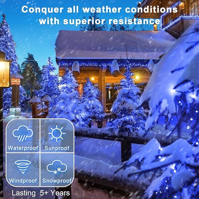 200 LED 66ft Christmas String Lights Indoor Outdoor, 8 Modes Christmas Fairy Lights with Timer & Momory, IP44 Waterproof Christmas Tree Lights for Xmas Patio Yard Fence Balcony Garden (Blue)