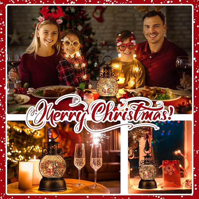 Snow Globe Lighted Christmas Decorations,Christmas Snow Globe Lantern with Musical, Retro Style Holiday Glitter Globe for Xmas Home Decoration Gifts