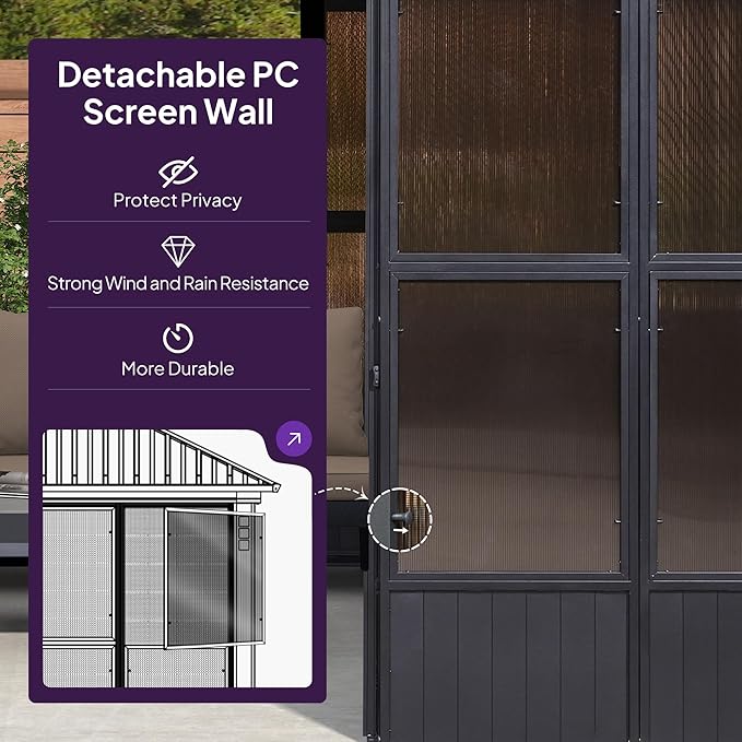 PURPLE LEAF 12' X 16' Sunroom Patio Hardtop Gazebo Double Top Galvanized Steel Screen House Aluminum Sun Room Outdoor Solarium for Garden Backyard