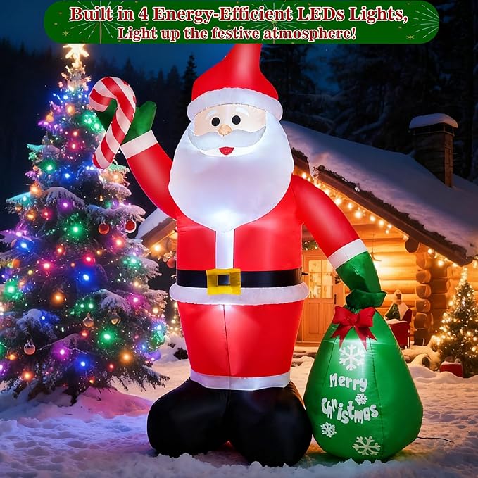 8 FT Christmas Inflatable Santa Claus Outdoor Decorations, Durable Blow Up Santa Claus with Gifts Bag, Built-in LED Light, Xmas Outside Decor for Garden Patio Lawn Home Indoor Winter Holiday Party