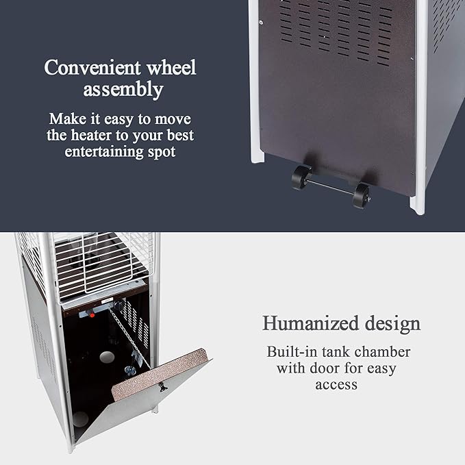 PAMAPIC Patio Heater, 42,000 BTU Quartz Glass Tube Brown Tower Propane Outdoor Heater with Cover