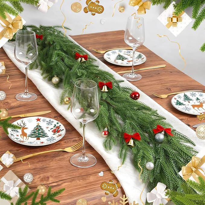 9FT Christmas Norfolk Pine Garland, Artificial Pine Needles Winter Garlands Faux Greenery Fake Garland for Holiday Fireplace,Table, Window, Stairs, Mante, Indoor Outdoor Decor (1 Pack, 9 FT)