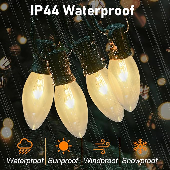 GOOTHY C9 Clear Christmas String Lights, 25Ft Outdoor Christmas Lights with 26 Warm White Bulbs, Hanging Roofline String Lights Vintage Christmas Lights UL Listed for Patio Garden Backyard Decor