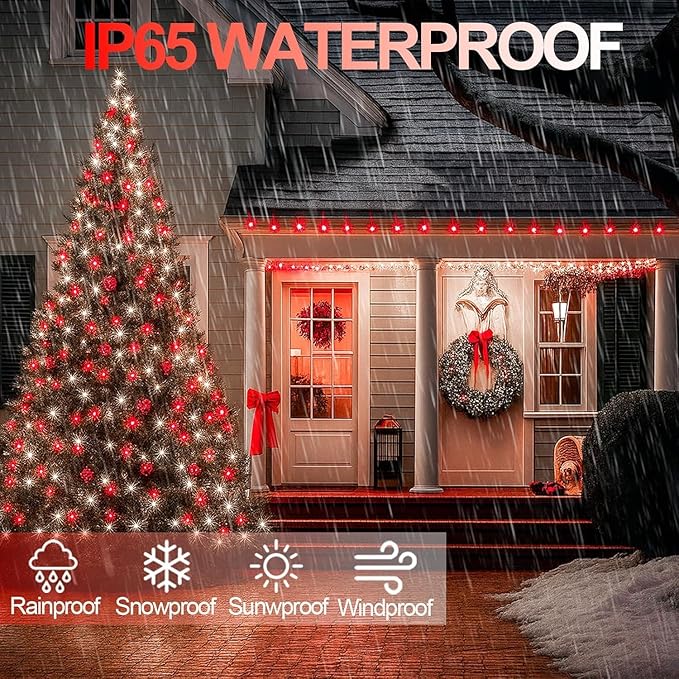 6 Pack 270FT Solar Christmas Lights Outdoor Waterproof, Super Bright 480 LED Solar String Lights with 8 Lighting Modes, Green Wire Solar Twinkle Tree Lights for Outside Xmas Party (Red and White)