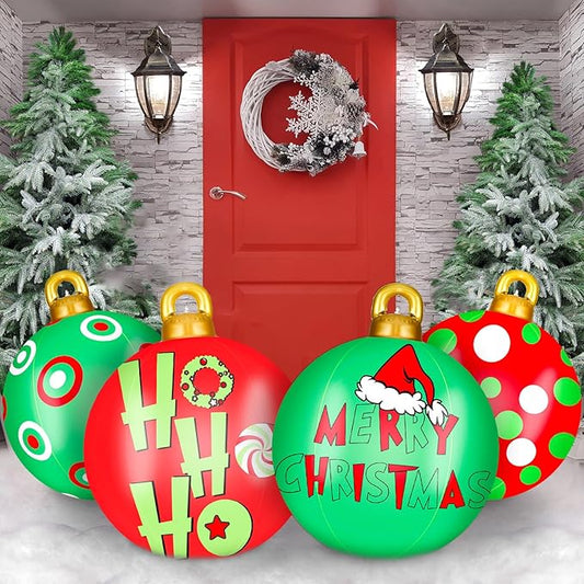 Jetec 4 Pcs Giant Inflatable Christmas Ball Large Xmas Inflatable Ornaments PVC Outdoor Holiday Blow Ball Outside Yard Lawn Porch Decorations (Polka Pattern,Vibrant Color)