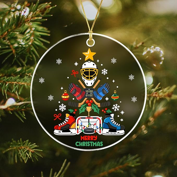 Hockey Christmas Ornament 2025 – Funny Ice Hockey Ornament for Players, Coaches, Fans – Hockey Ornaments for Christmas Tree – Field Hockey & Goalie Gear Gift for Teens, Boys, Men