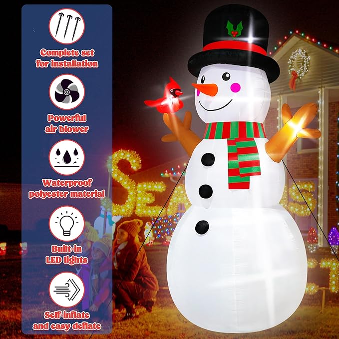 15FT Christmas Snowman, Huge Blow Up Snowman Inflatable Decor, Lighted Xmas Inflatables for Lawn Yard Holiday Party