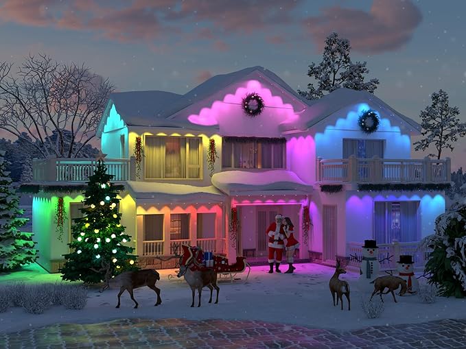 Permanent Outdoor Lights, 40ft with 25 LEDs Smart RGB, 68+ Scene Modes IP66 Waterproof, Alexa/Google Assistant Compatible Holiday Lighting for Christmas Halloween Patio Decor
