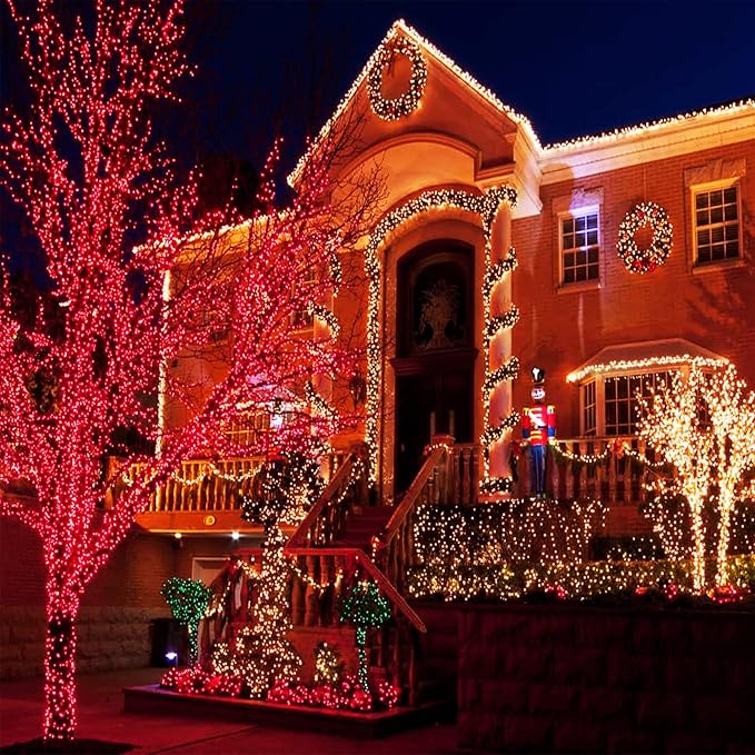 kemooie 500 LED Valentine's Day Lights, 164 FT String Lights with 8 Twinkle Modes & Memory Function, Plug in Waterproof Tree Lights for Garden Tree Outdoor Indoor Christmas Decorations (Red)