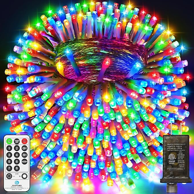 403 FT 1000 LED Christmas Lights Outdoor Fairy Lights Plug In Extra Long String Lights Clear Wire Waterproof 8 Modes Timer for Outside House Tree Garden Yard Wedding Party Decorations-Multicolored