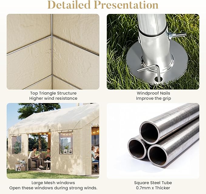 10x20ft Heavy Duty Carport, Reinforced Frame, Weatherproof Canopy with Roll-up Ventilated Windows & Sidewalls, Easy Assembly Portable Car Shelter for Garage/Storage/Party
