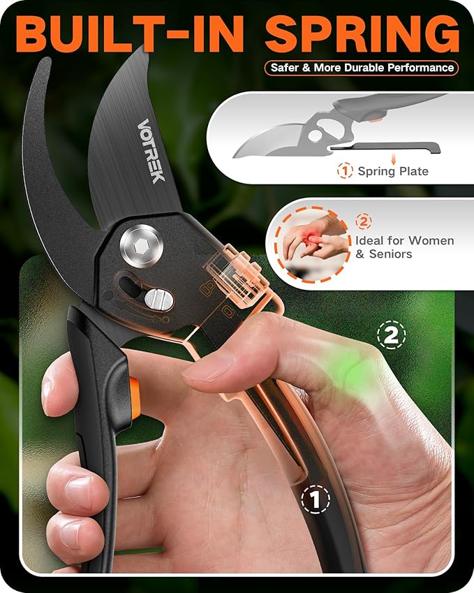 8.5 Pruning Shears for Gardening, ¡¼Unique Stepless Handle Opening¡½Professional Bypass Garden Clipper for All Hands, SK5 Steel Blades, Heavy Duty Ergonomic Plant Pruners for Branch