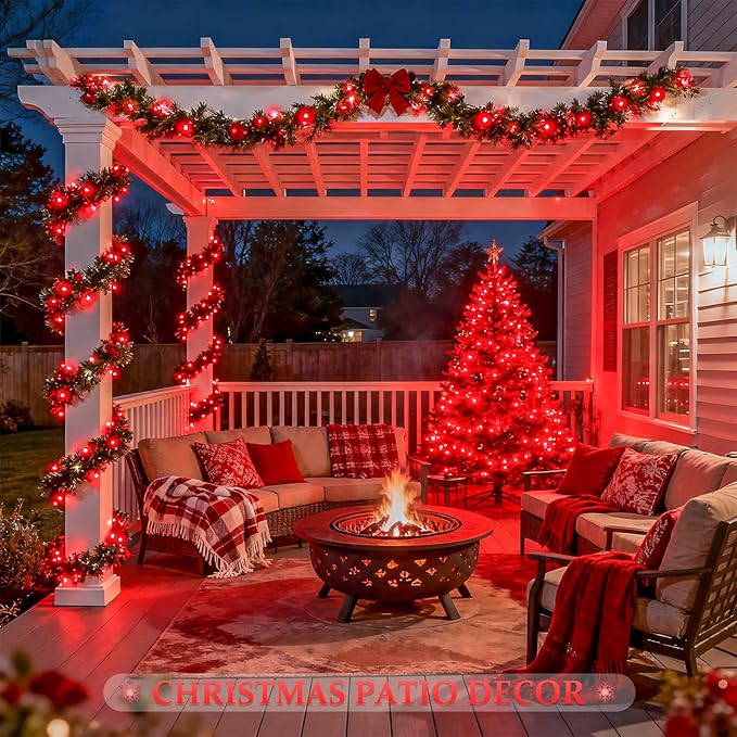 JMEXSUSS 2 Pack Red Solar Lights Outdoor Waterproof, Each 33FT 100 LED Red Christmas Lights, Solar Fairy String Light for Outside Tree Party Patio Christmas Halloween Decorations