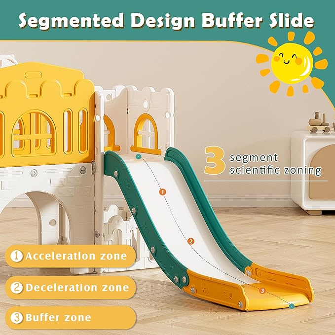 7 in 1 Toddler Slide,Kids Climber Slide with Storage Space and Non-Slip Steps, Toddler Playset with Basketball Hoopa and Telescope, Indoor Outdoor Playground for Toddlers
