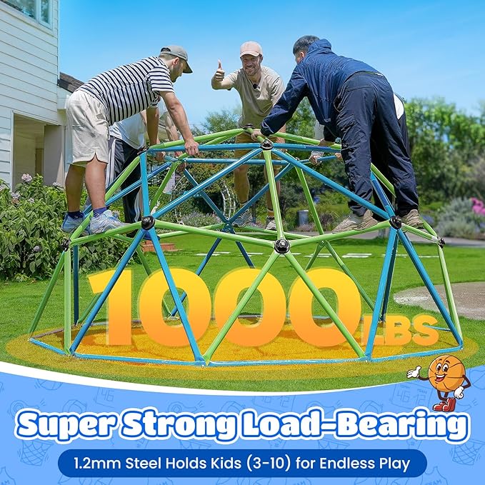 Zupapa 10FT Climbing Dome, Outdoor Jungle Gym for Kids with Climbing Grip - Geometric Dome Climber Supports 1000LBS Outdoor Playset and Easy Assembly Outdoor Play Equipment for Kids (Turquoise, 10FT)