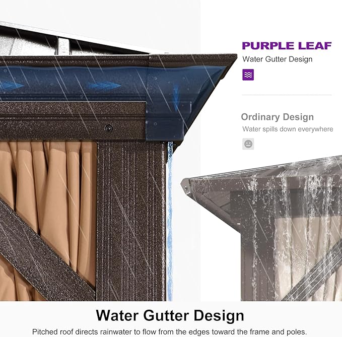 PURPLE LEAF 14' X 20' Outdoor Hardtop Gazebo Patio Wide Aluminum Frame Metal Double Roof with Heavy Duty Netting and Curtains for Permanent Hard Top Pavilion Screen, Khaki