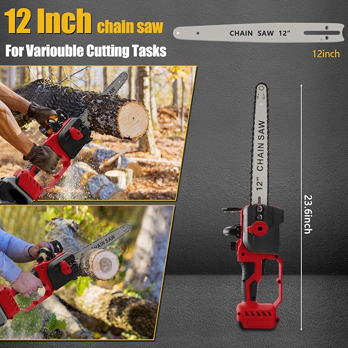 Chainsaw for Milwauke M18 18V Battery, Cordless Chainsaw with 12-Inch Chain and Bar for Wood Cutting, Tree Trimming (only tool)