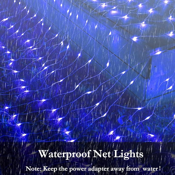 Joomer Christmas Net Lights - 12FT x 5FT 360 LED Plug-in Mesh Lights, Waterproof with 8 Modes, Timer, Connectable for Bushes, Trees, Garden, Outdoor Christmas Decor (Clear Wire, Blue)
