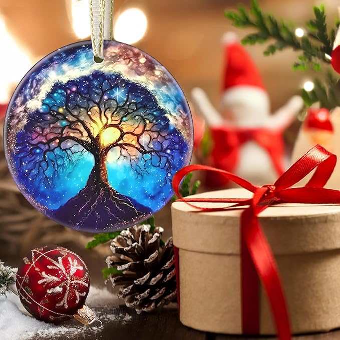 Christmas Ornaments, 3.5 Inch Ceramic Tree of Life Hanging Ornament, Christmas Tree Ornaments, Gifts for Dad, Xmas Gifts, Unique Gift Idea, Perfect for Holiday Party, Tree, Window, Wall Decor