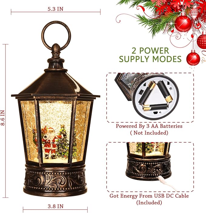 Snow Globe Lighted Christmas Decorations, Santa Claus Musical Christmas Snow Globe Lantern with Timer, Christmas Holiday Party Gifts and Decorations