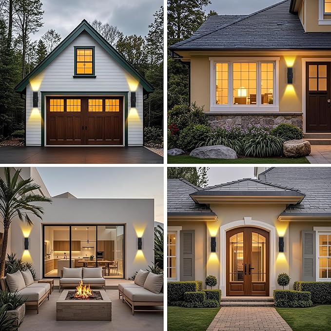 Outdoor Wall Lights 6 Packs,Modern Square Dusk to Dawn Outdoor Porch Light,Integrated LED Cylinder Up Down Lights Aluminum Waterproof Wall Lighting Exterior Light for Porch Patio Garage
