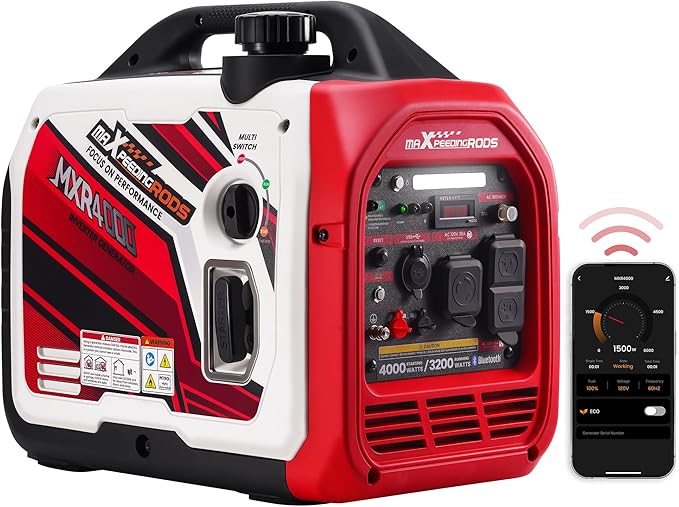 maXpeedingrods 4000 Watt Inverter Generator Portable, Bluetooth? App Remote Data Monitor, RV Ready, Gas Powered Generator with CO Alarm for Outdoor Camping, Home Backup