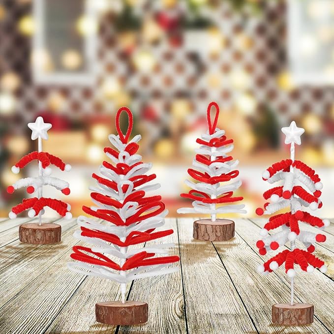 Super Holiday 4PCS Small Christmas Tree, Artificial Mini Tabletop Tree Christmas Decorations, for Wedding Holiday Indoor Xmas Party Decor, Red, White