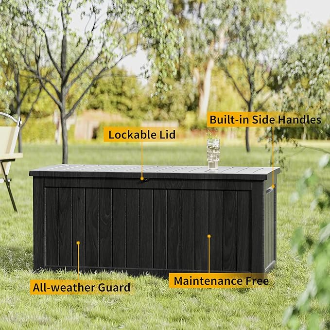 Mersco 270 Gallon Double-Wall Resin Deck Box - Lockable Waterproof Outdoor Storage Box, 1000lbs Capacity & Doubles as Seating for Patio Furniture - Garden Tools, Pool Accessories (Black)