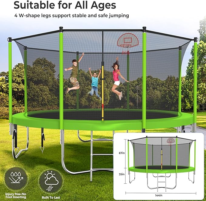 Lyromix Upgraded 16FT 15FT 14FT 12FT 10FT 8FT Trampoline Outdoor with Basketball Hoop and Net, Capacity for 4-6 Kids and Adults