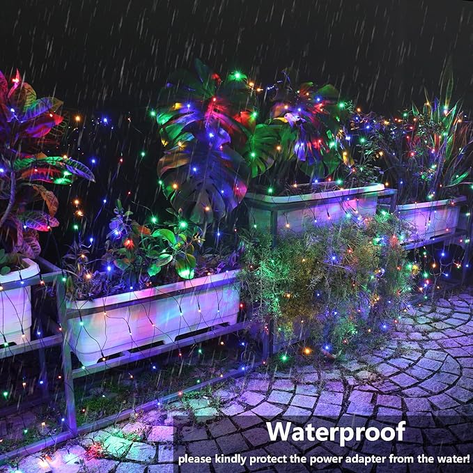 Joomer Christmas Net Lights - 2PACK12FT x 5FT 360 LED Plug-in Mesh Lights, Waterproof with 8 Modes, Timer, Connectable for Bushes, Trees, Garden, Outdoor Christmas Decor (Green Wire, Multicolor)