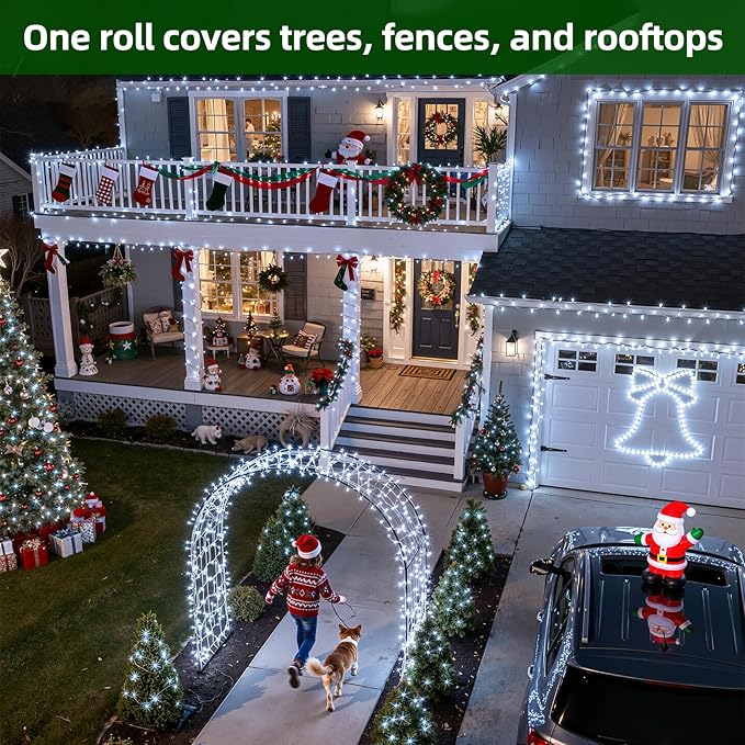750 LED 240FT Christmas Lights Outdoor,12 Lighting Modes Christmas String Lights with Timer, Dimmable Cool White LED StringLights Waterproof for Yard Tree Wedding Party Holiday Cool White