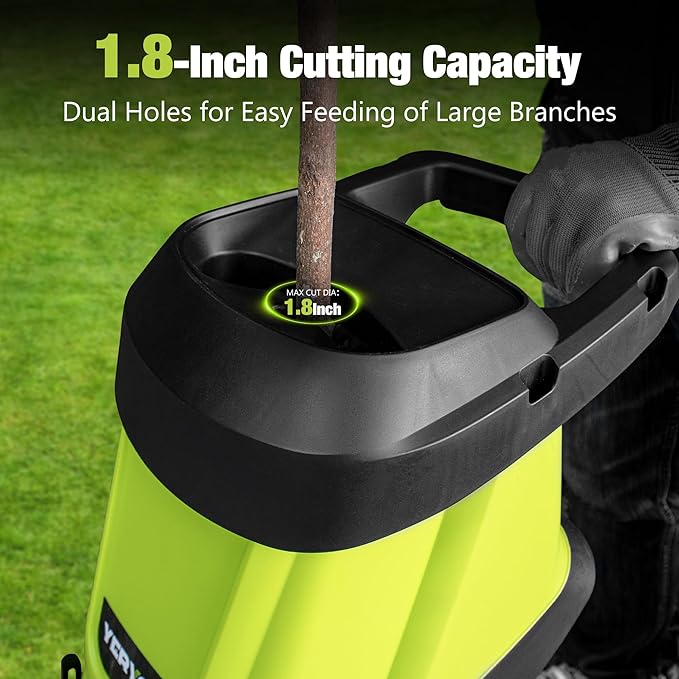 Wood Chipper, 15-Amp 1.8 Cutting Diameter Electric Wood Chipper & Shredder with 50L Collection Bag, Efficient Mulcher for Easy Clean up Ideal for Yard Waste and Branches