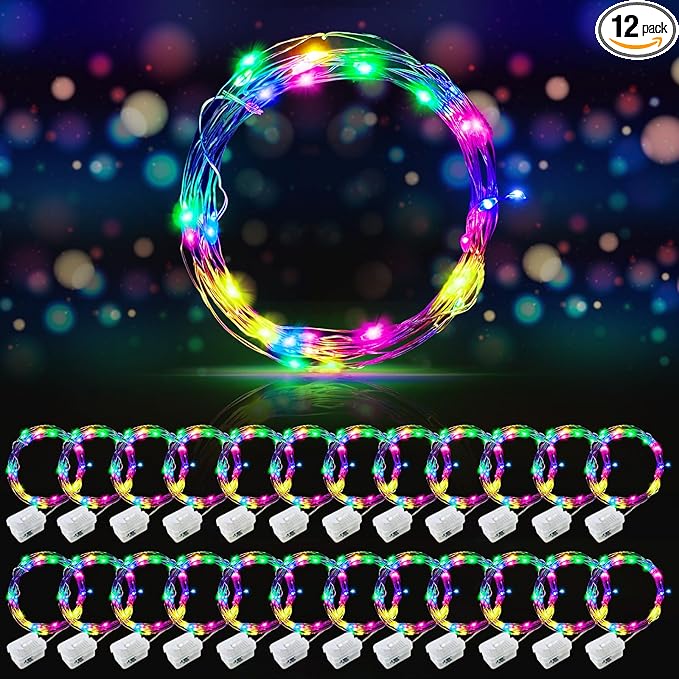 AIKEI 24 Pack LED Fairy Lights Battery Operated, String Lights Waterproof 7 Feet 20 Led Firefly Starry Lights for Wedding Party Bedroom Garden Christmas Outdoor Indoor Decoration Colorful