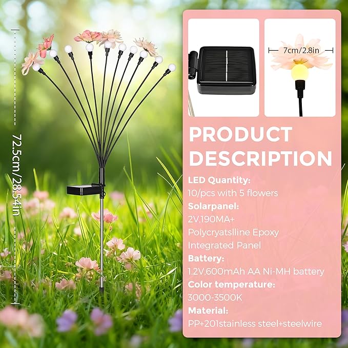 Solar Garden Lights, Decorative Solar Flowers Light for Outside, Decorative Christmas Lights, Outdoor Christmas Decorations, Fairy Lights for Patio Porch Yard Decor (4 Pack)