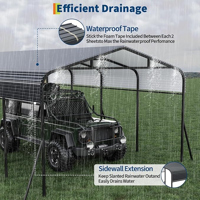 Metal Carport, 12x20 FT Outdoor Carport Canopy with Reinforced Base and Galvanized Steel Roof, Heavy Duty Garage Car Shelter Shade for SUV, Truck, Boats