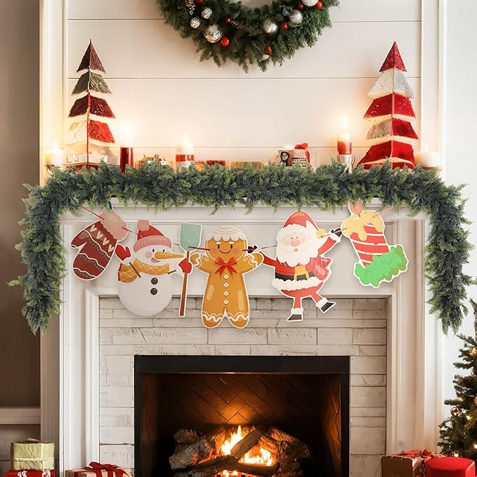 Norfolk Pine Christmas Garland - Real Touch Pine Garland, Green Artificial Greenery Garland for Holiday, Fireplace, Mantle, Window, Stairs, Indoor, Outdoor Décor (180cm - Encrypted B)
