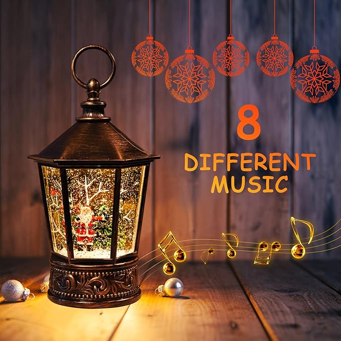 Christmas Lantern-Snow Globe,Water Lantern with Music and Santa Claus-USB or Battery-Powered Christmas Lanterns, Rotating Flashing Lanterns, Christma Decorations