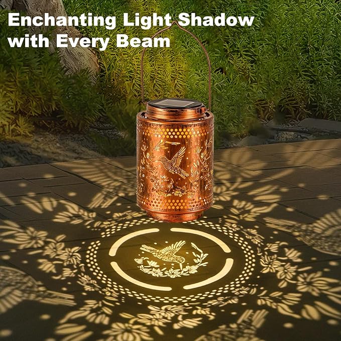 2 Pack Hummingbird Solar Lanterns, Gifts for Mom, Grandma, Outdoor Waterproof Hanging Garden Decor for Patio, Yard