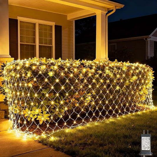 LitHome 200 LED Net Lights Outdoor, 8 Modes Connectable Christmas Net Lights, 10 x 10FT Christmas Mesh Light with Timer, Warm White Mesh Light Plug in Waterproof for Bushes,Xmas,Garden,Yard Decor