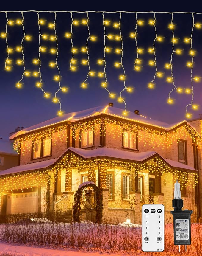 Icicle Lights for Outside Christmas Outdoor 400 LED 39FT Warm White, 64 Drops 2700K Lights with Remote/8 Modes/Timer, IP44 Waterproof for Roof Gutter Wedding Holiday Decorations