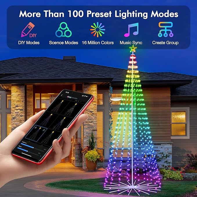 10FT Outdoor Christmas Tree, RGB Color Changing Pre-lit Smart Cone Christmas Tree with LED Lights, App&Remote Control, DIY Multi-Color Lightshow, Music Sync, Christmas New Year Decoration