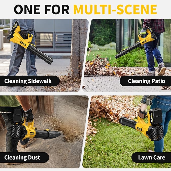 Cordless Leaf Blower 650 CFM, 6 Speed Modes, Electric Leaf Blower Cordless with 3 Tubes & 2x4.0Ah Batteries, 21V Battery Powered Leaf Blowers for Patio, Yard, Garage Cleaning (Yellow)