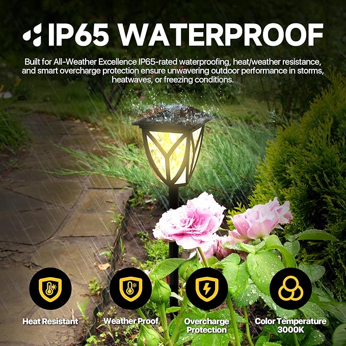 Ensenior 8-Pack Solar Lights Outdoor, 16.77" 3000K LED Solar Garden Lights for Pathway, Yard, Patio, Walkway, Planter, Waterproof, Energy-Efficient Landscape Lighting