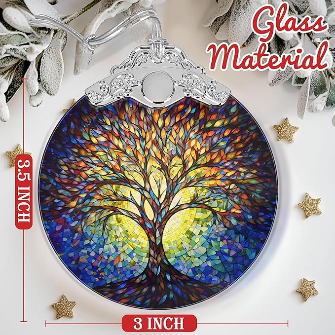 2025 Ornaments for Christmas Tree - Stained Glass Tree of Life Holiday Decor - Christmas Ornament and Gift Idea for Mom, Gift Exchange